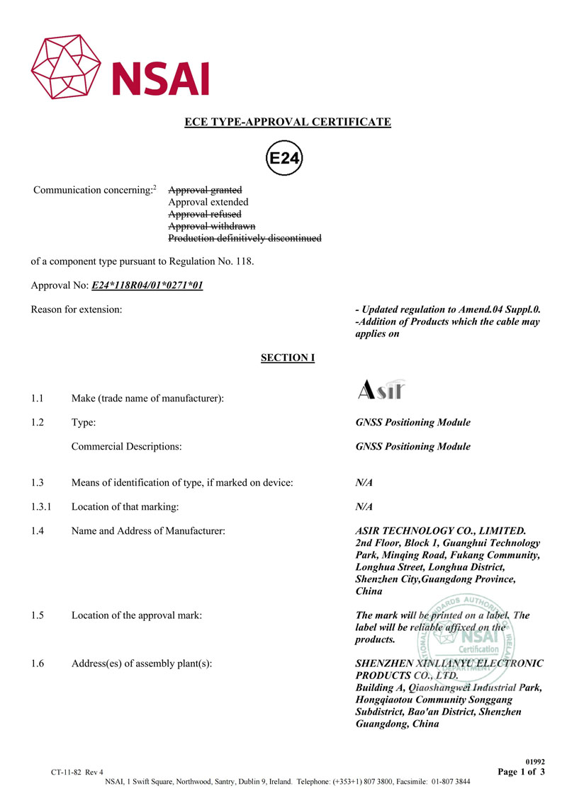 ECE Type-Approval Certificate