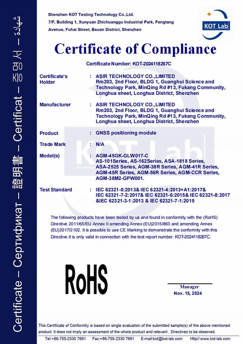 RoHS Certificate